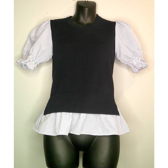 Nanette Lepore Short Sleeve Twofer Crewneck Sweater 3/4, Flutter Sleeve XS - Picture 1 of 8